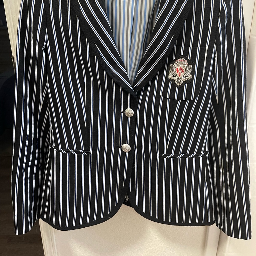 Veronica Beard Striped Blazer Academia Navy Blue